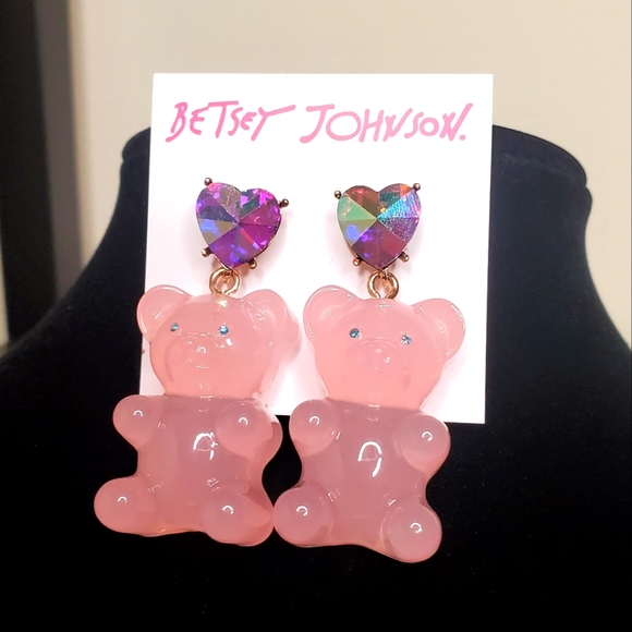Betsey Johnson Pink Gummy Bear Heart Earrings - Picture 1 of 5